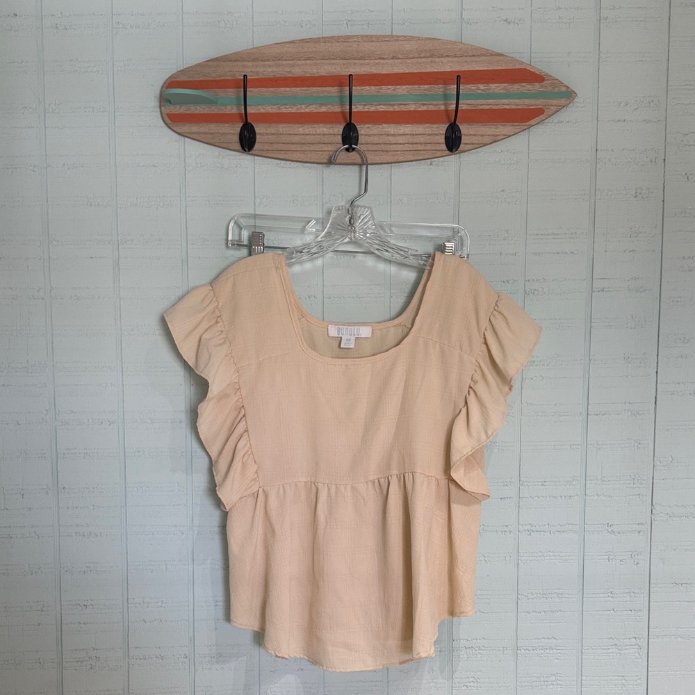 Bunulu Cream Ruffled Sleeve Women's Top